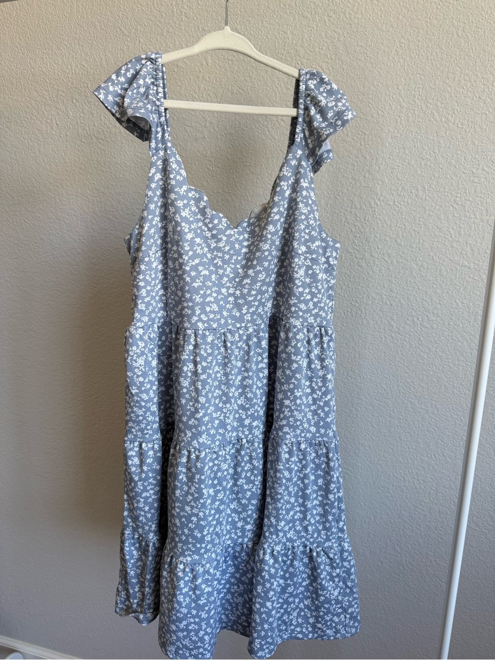 Monteau Light Blue Floral Tiered Sundress with Scallop Neckline